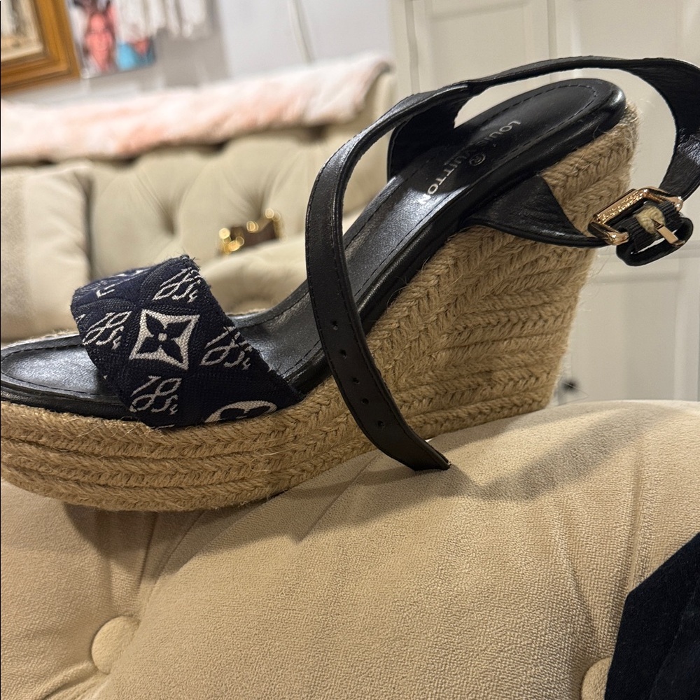 Louis Vuitton Navy Monogram Jute Platform Sandal - Picture 2 of 3